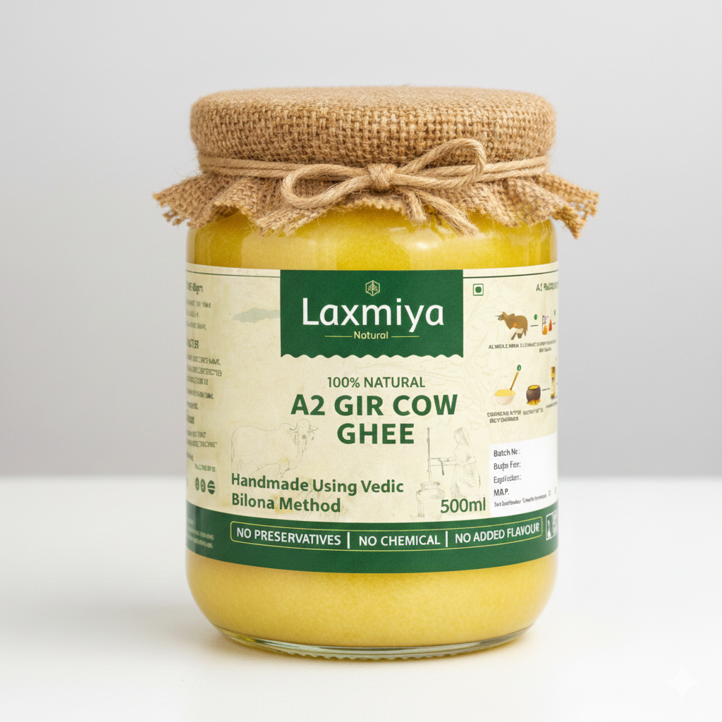 Pure A2 Gir cow ghee in glass jar natural and chemical free