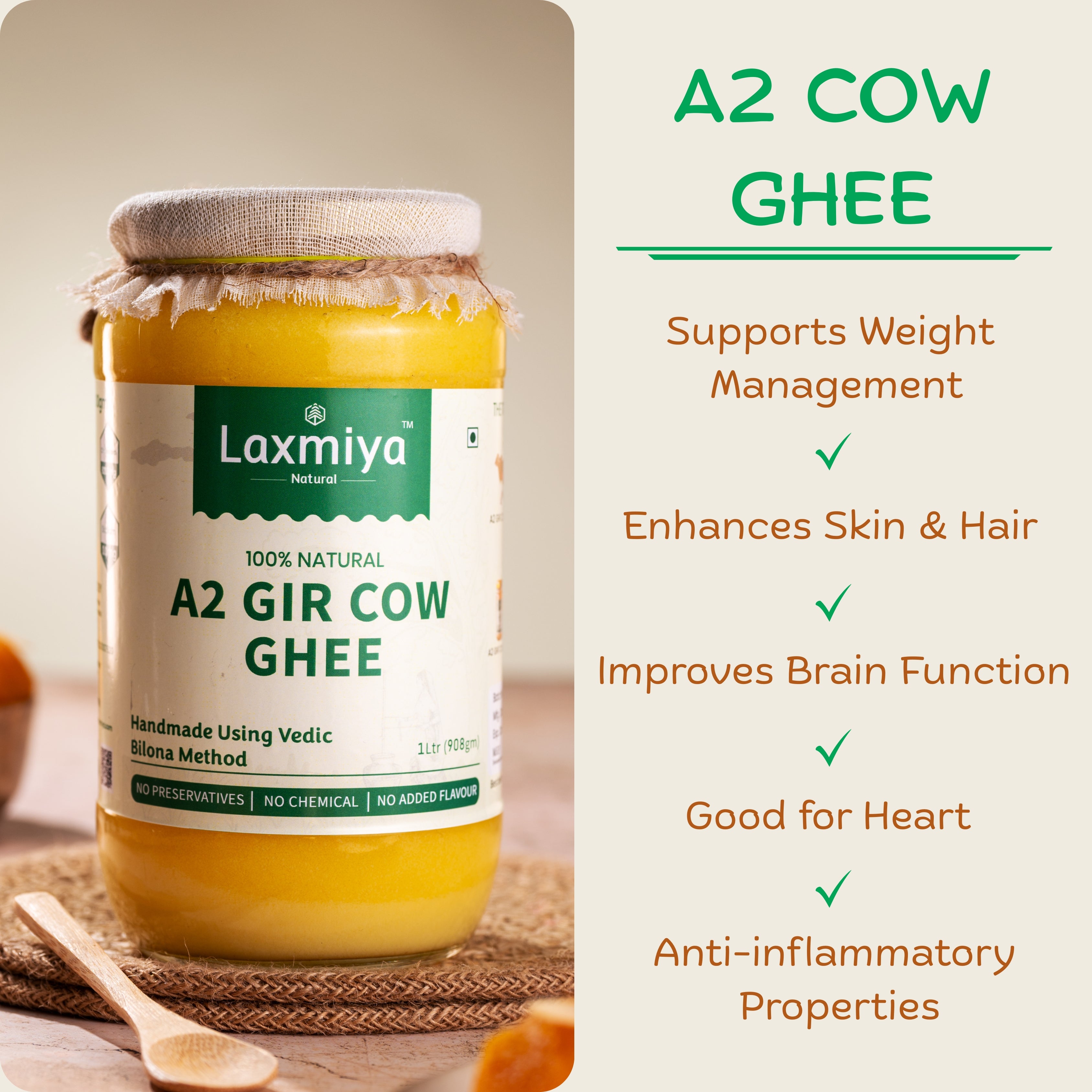 Organic A2 Gir cow ghee for healthy cooking and daily use
